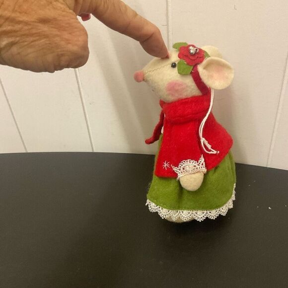 RAZ Imports MICE Felt Christmas Mouse Decor figurine 7" Tall Red Green Outfit A - Picture 6 of 8